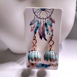 Bold Beauties! Patina Painted Copper & Lightweight Floral Blossom Globe Earrings